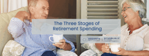 Retired couple enjoying a cup of tea while discussing how they will spend their retirement.